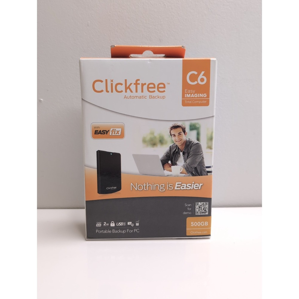 Clickfree C6 500GB Portable External USB 3.0 Automatic Backup - New Sealed Box